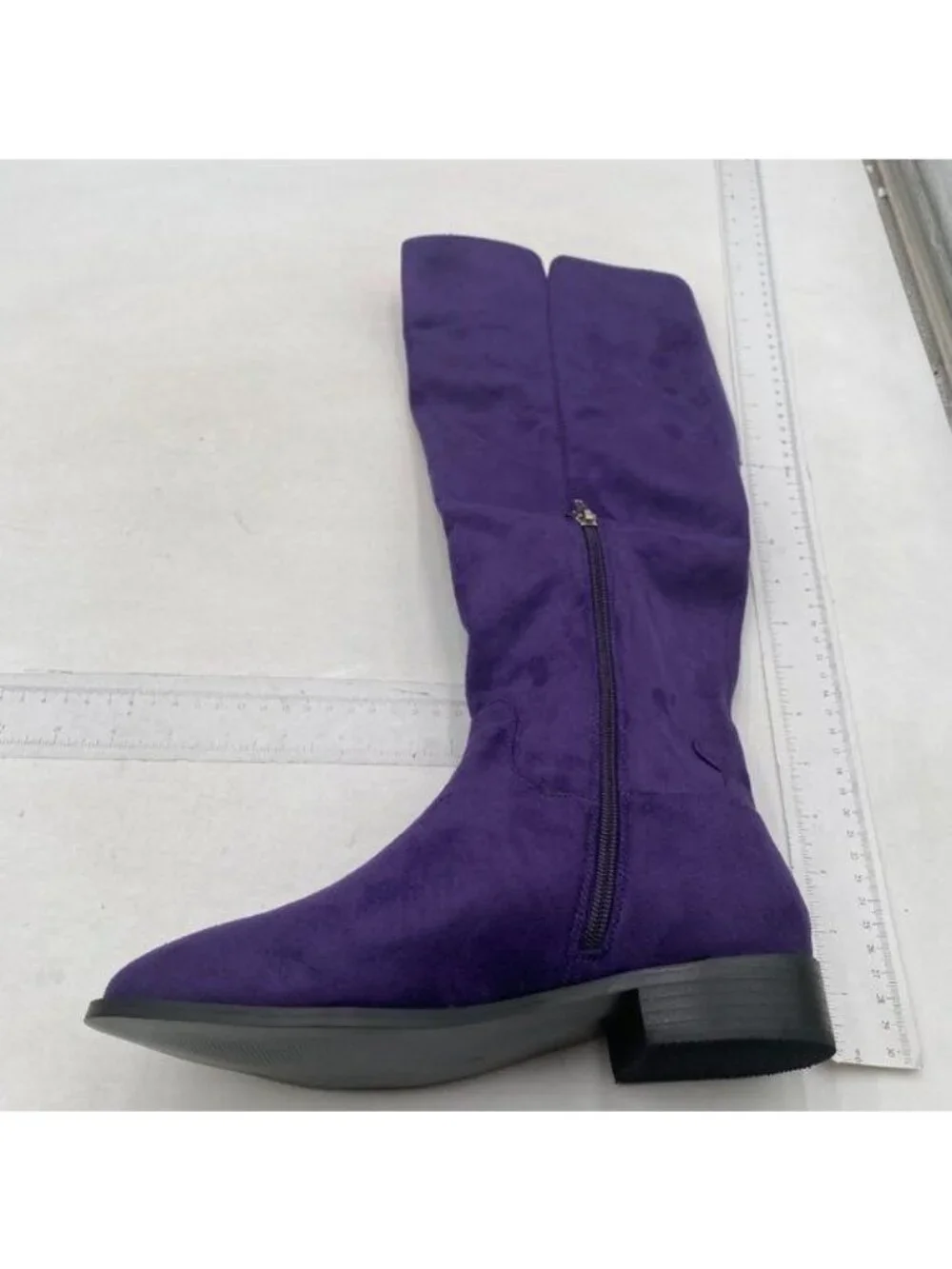 Pazzion Grape Almond Toe Knee High Boots with Partial Zippers Long Boot